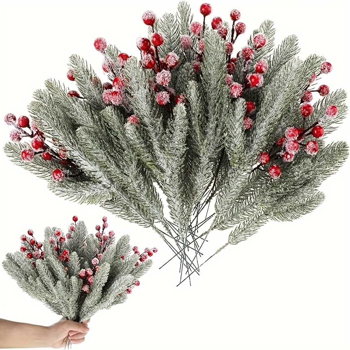 Home Decor Xmas Gifts - Snow White Artificial Pine Needle Berry