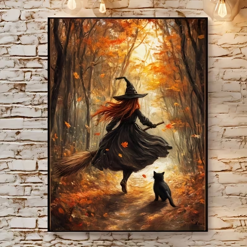 Home Decor Nepal - Retro Alloween Autumn Witch On Broomstick