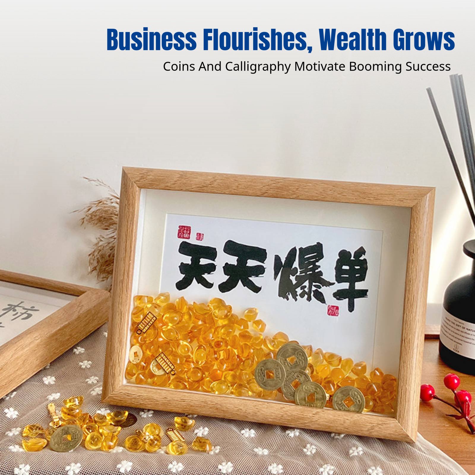 Home Decor Mirror - Auspicious Blessing Frame, Modern Calligraphy Painting,