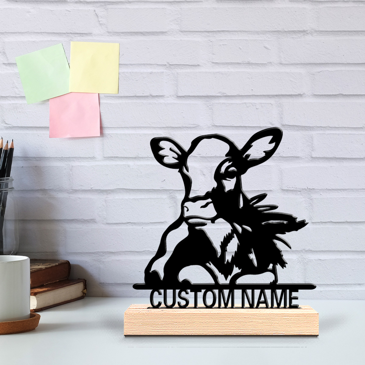 Home Decor Statue - 1pc Creative cow Custom Name Metal