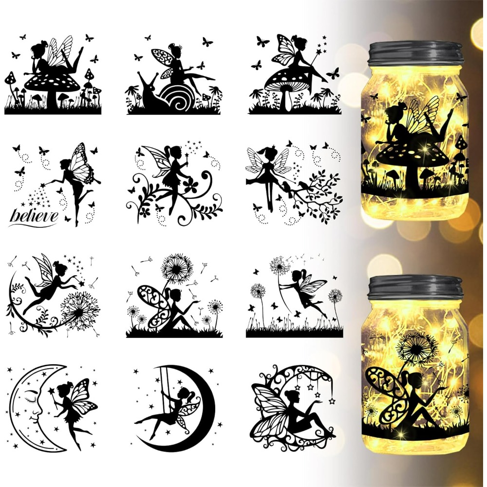 Home Decor Kit - Elf Silhouette Jar Cutouts Paper Window