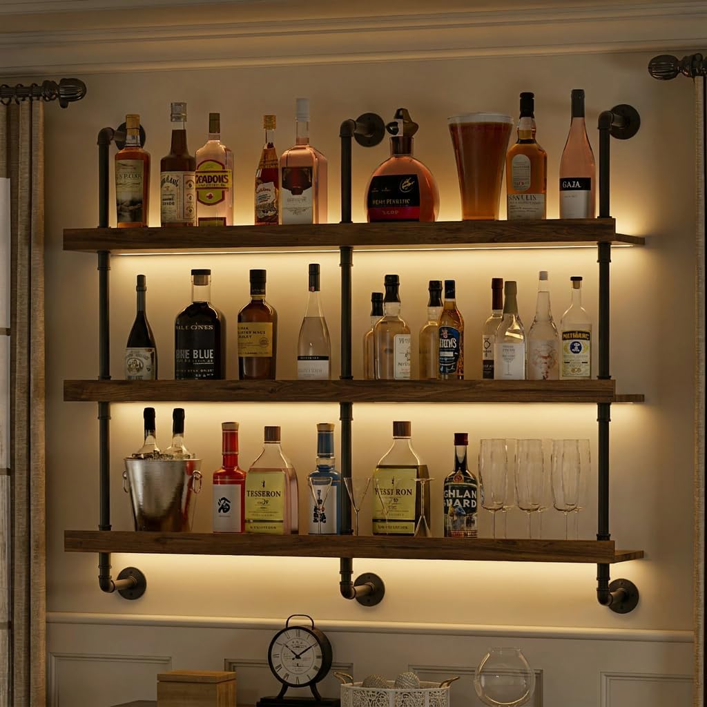 Floating Shelves - Wall Mounted Wine Rack With LED