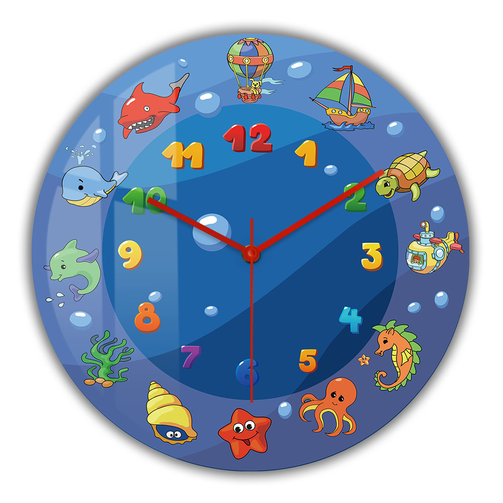 Home Decor Under 300 - Cartoon Sea Animals Blue Wall Clock