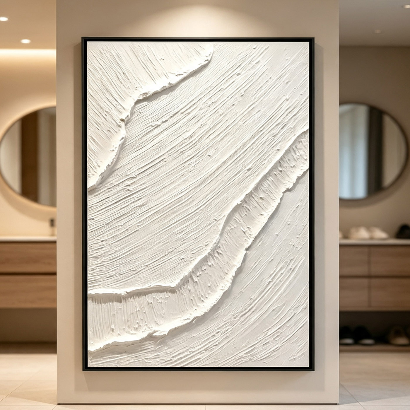 Hand-Painted White 3D Thick Te - Home Decor Frames ulasan dan harga
