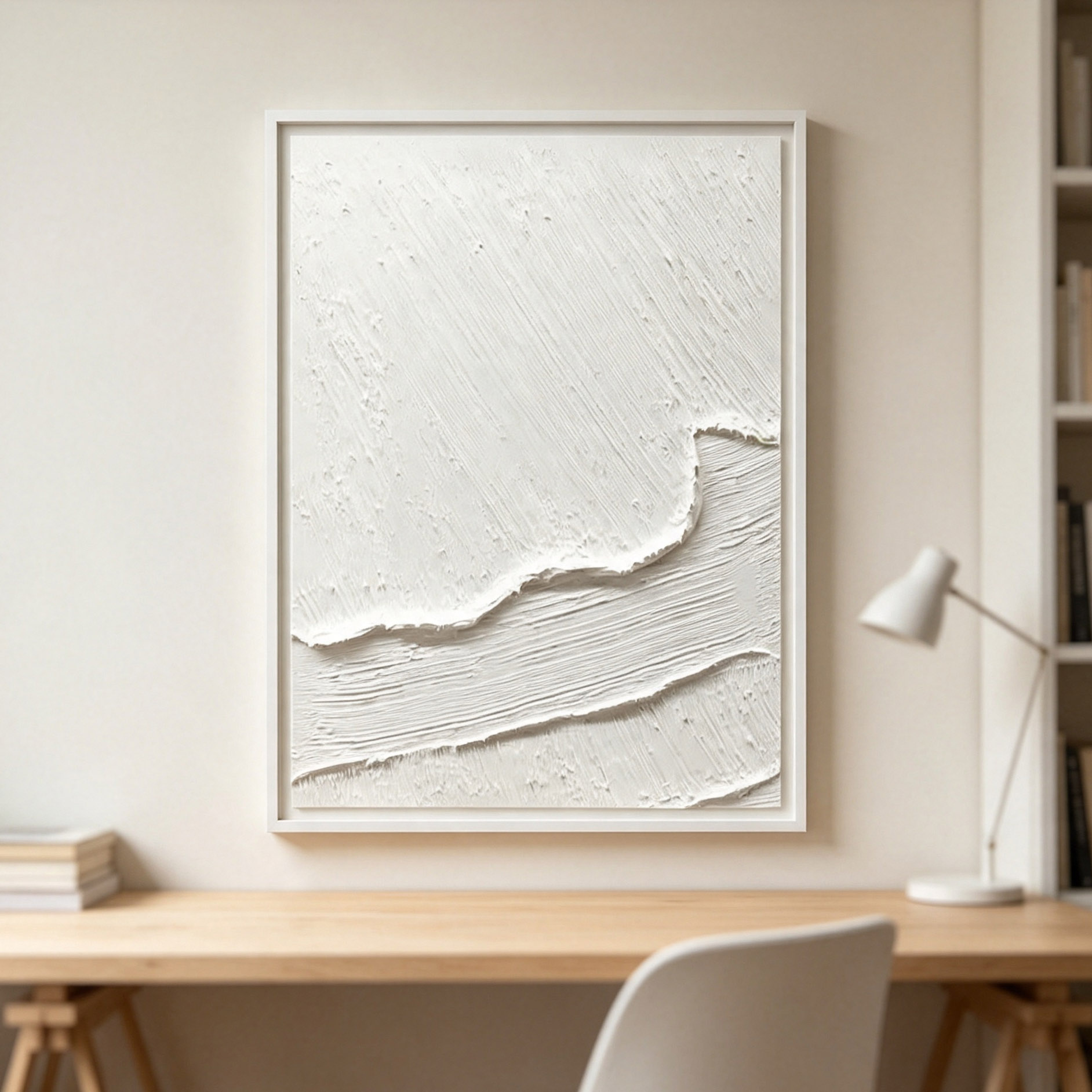 Hand-Painted White 3D Thick Te - Home Decor Frames ulasan dan harga