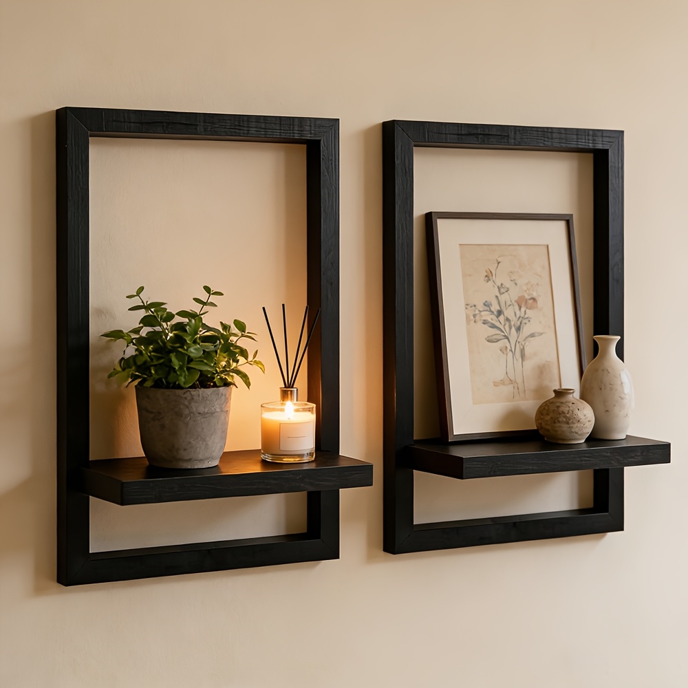 2 Black Floating Shelves, Wood - Floating Shelves ulasan dan harga