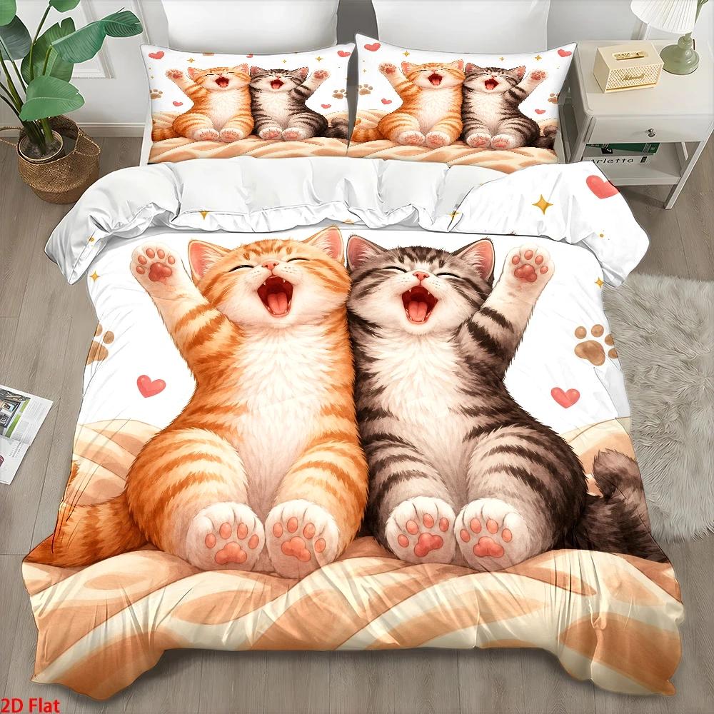 3Pc Cute Cat Print Duvet Cover - Home Decor Minimalist Style ulasan dan harga