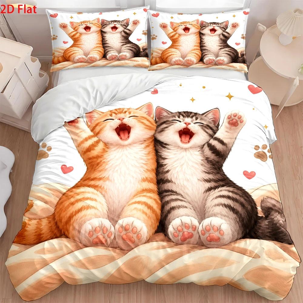 3Pc Cute Cat Print Duvet Cover - Home Decor Minimalist Style ulasan dan harga