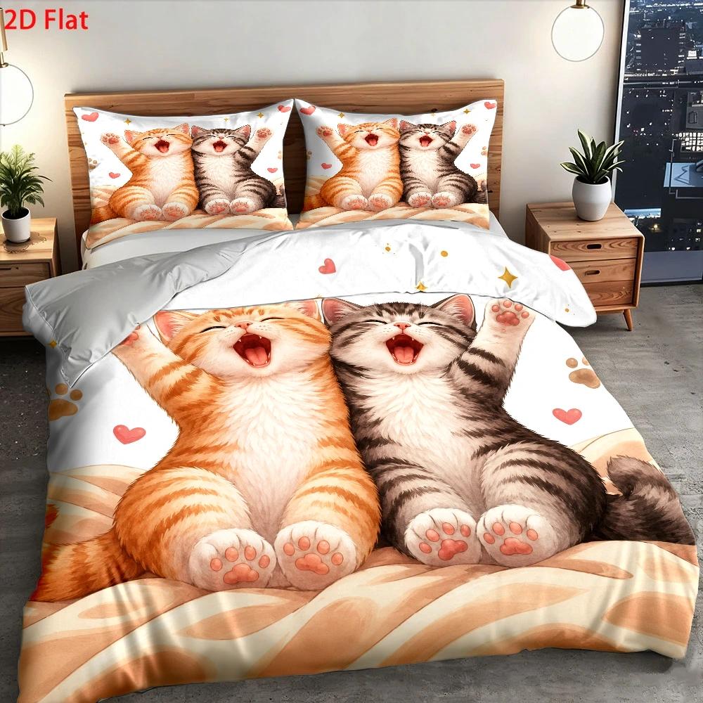3Pc Cute Cat Print Duvet Cover - Home Decor Minimalist Style ulasan dan harga
