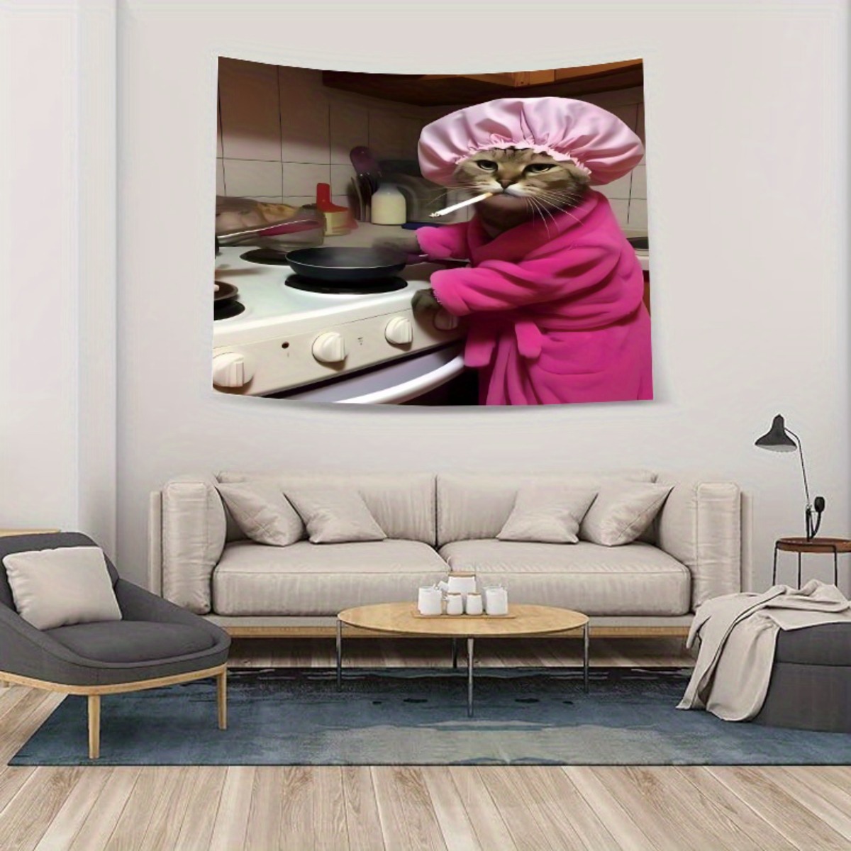 Cat Chef Pink Robe Wall Tapest - Home Decor Minimalist Style ulasan dan harga