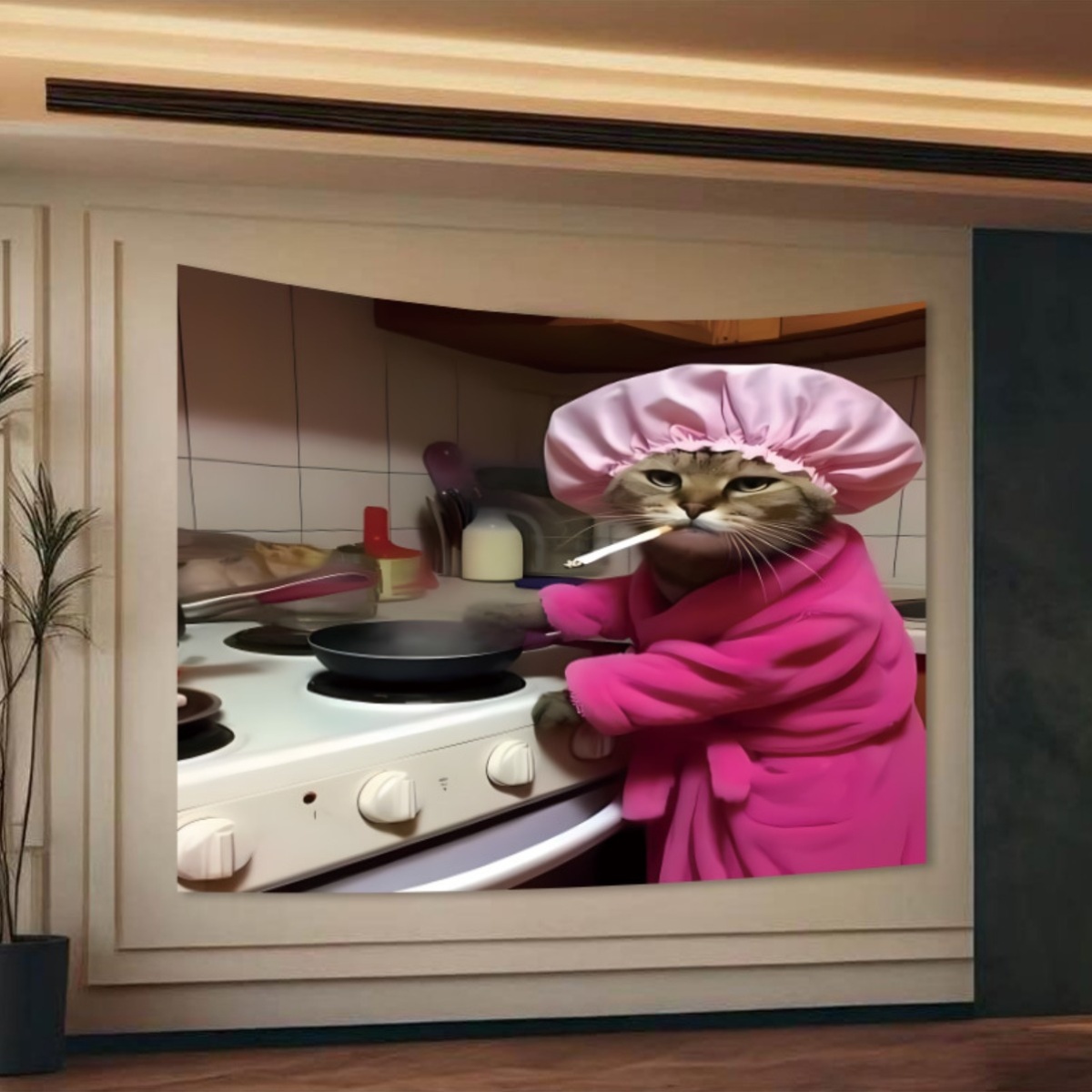 Cat Chef Pink Robe Wall Tapest - Home Decor Minimalist Style ulasan dan harga