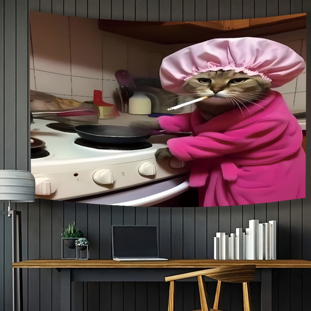 Cat Chef Pink Robe Wall Tapest - Home Decor Minimalist Style ulasan dan harga