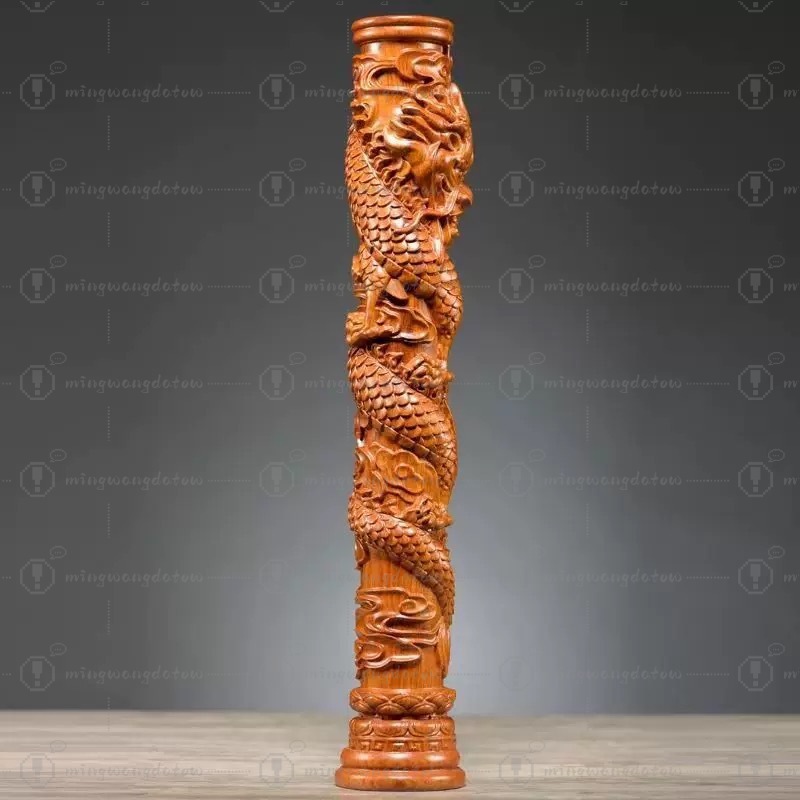 Rosewood Carved Dragon Pillar  - Home Decor Statue ulasan dan harga