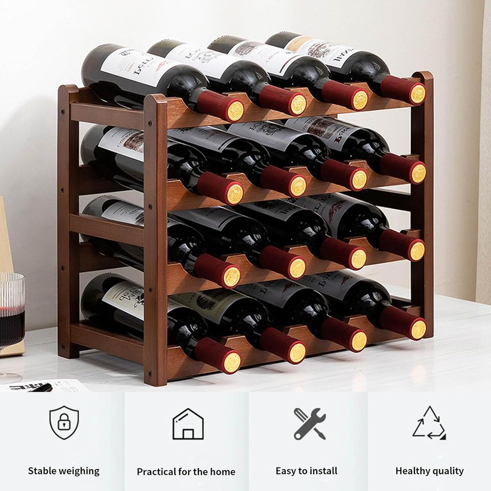 16 Bottle Wooden Wine Rack, 4  - Home Decor Minimalist Style ulasan dan harga