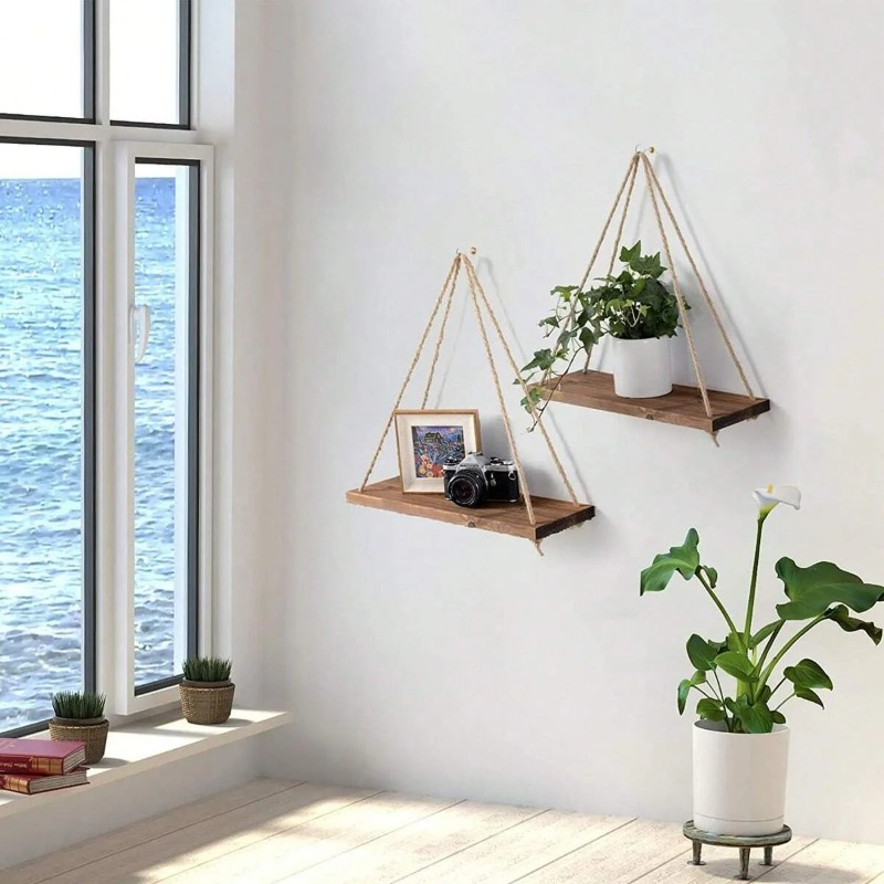 1PC Wooden Swing Hanging Hemp  - Floating Shelves ulasan dan harga