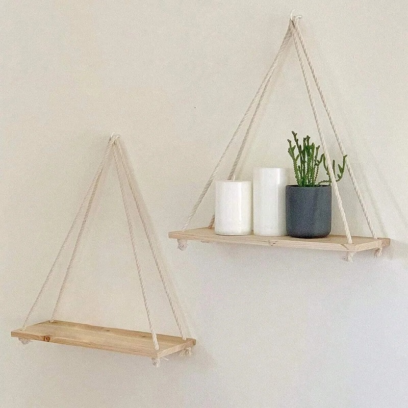 1PC Wooden Swing Hanging Hemp  - Floating Shelves ulasan dan harga