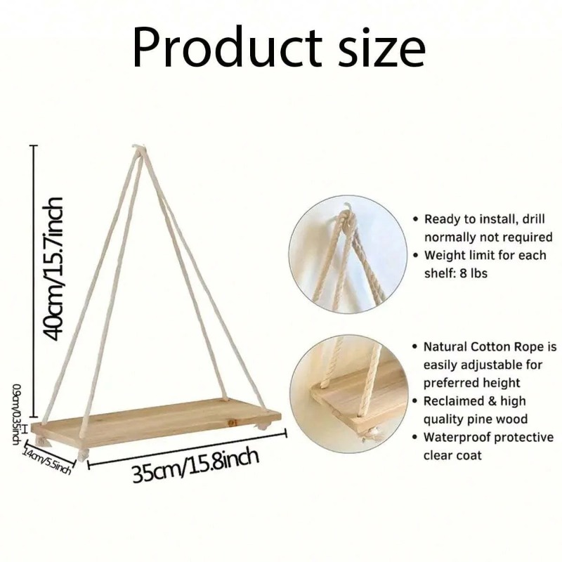 1PC Wooden Swing Hanging Hemp  - Floating Shelves ulasan dan harga