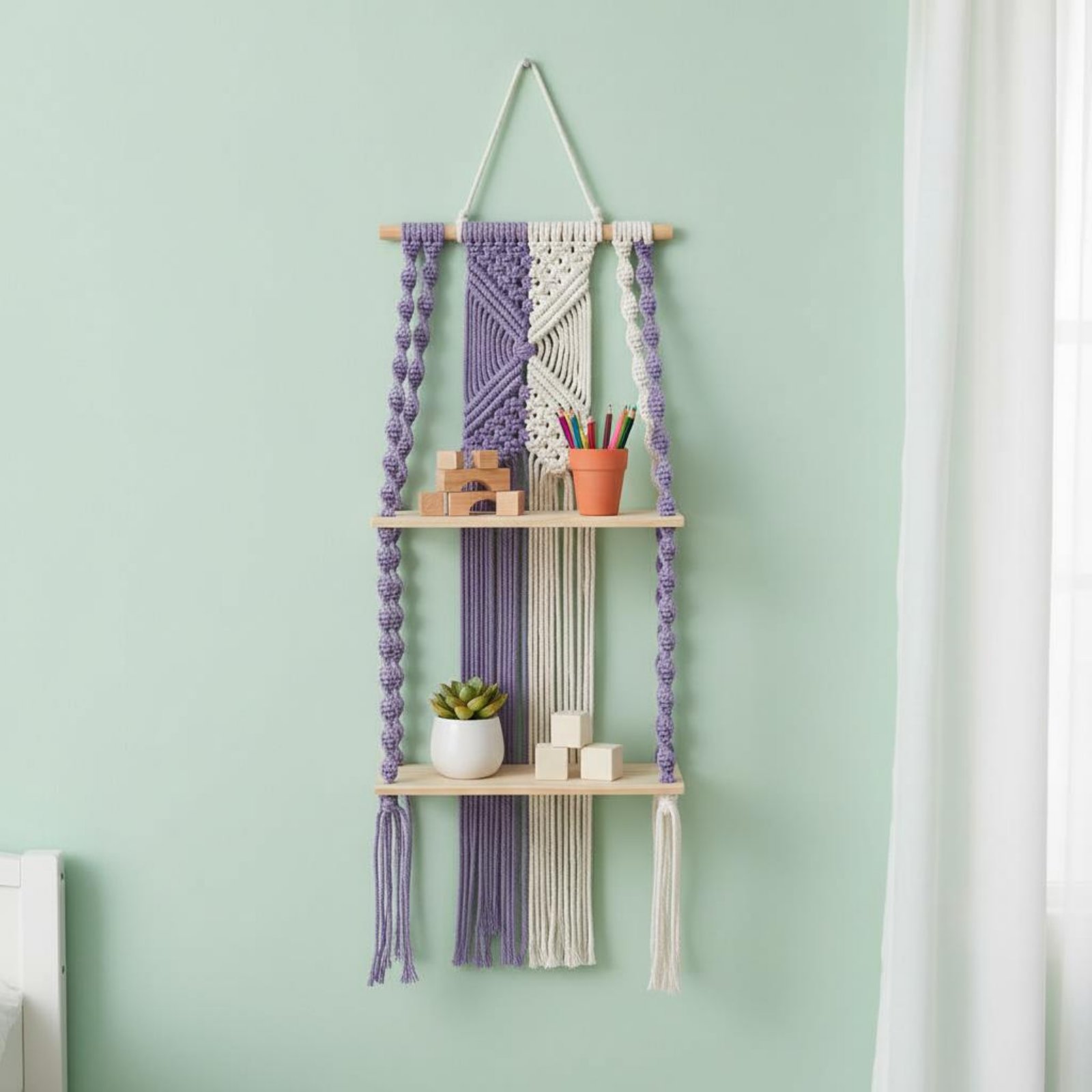Boho Wall Hanging Shelf Handma - Macrame Wall Hanging ulasan dan harga