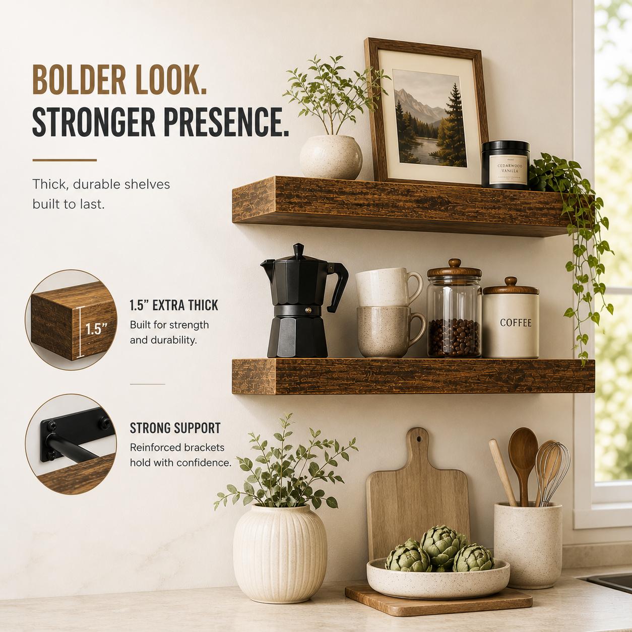 2Pcs Rustic Wood Floating Shel - Floating Shelves ulasan dan harga