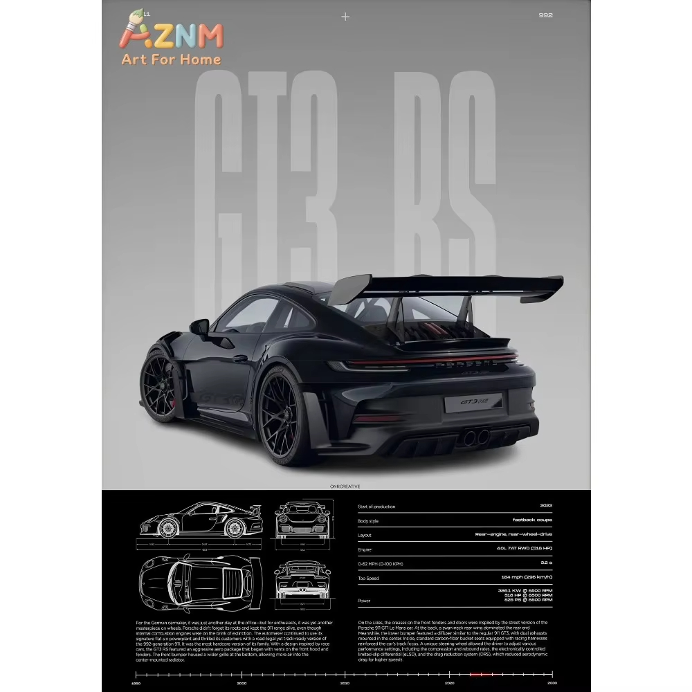 1pc Minimalist 911 GT3-RS 718  - Home Decor Minimal ulasan dan harga
