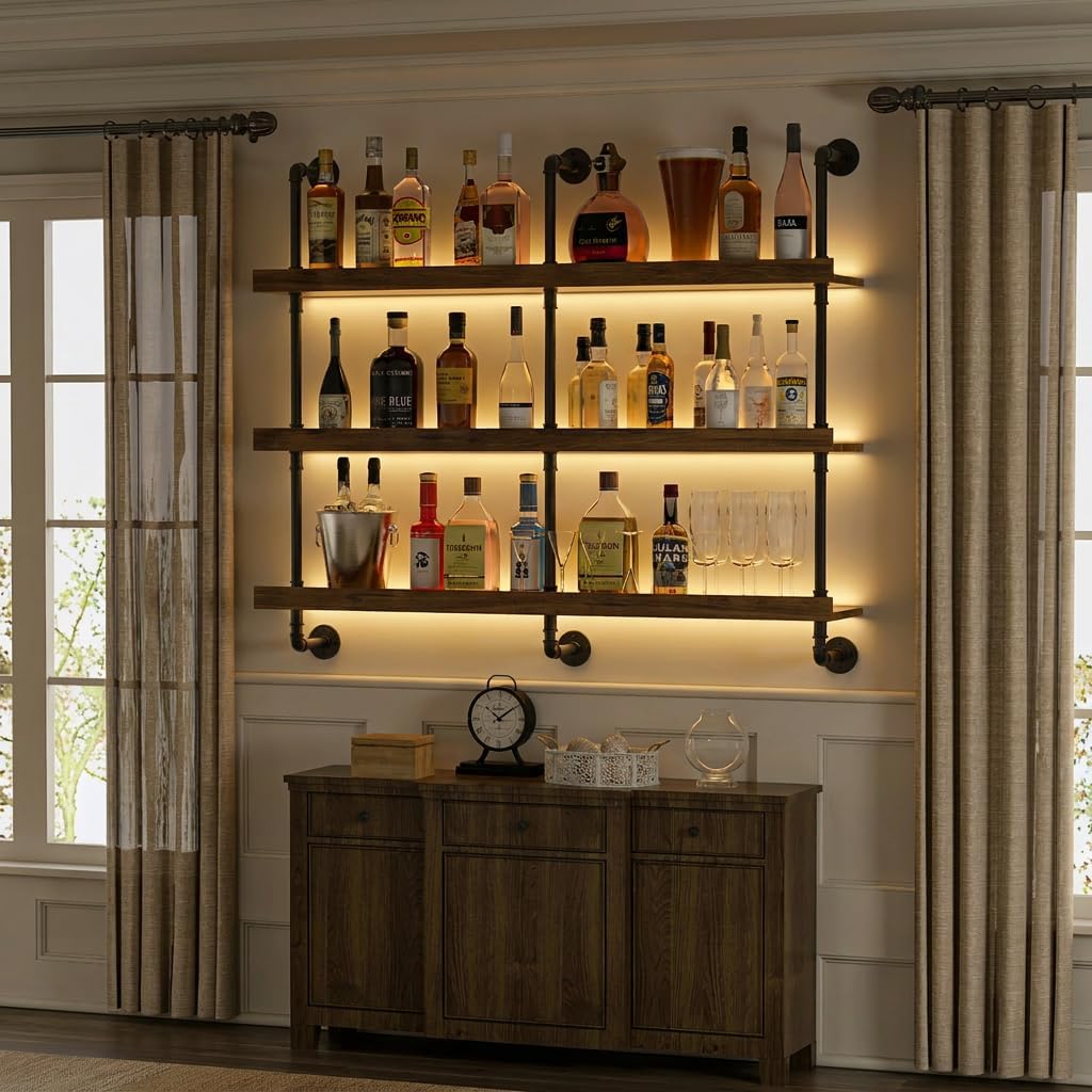 Wall Mounted Wine Rack With LE - Floating Shelves ulasan dan harga