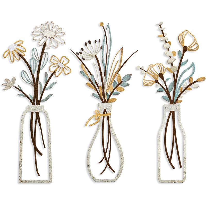 3pcs Metal Flowers Wall Decora - Home Decor Minimalist Style ulasan dan harga