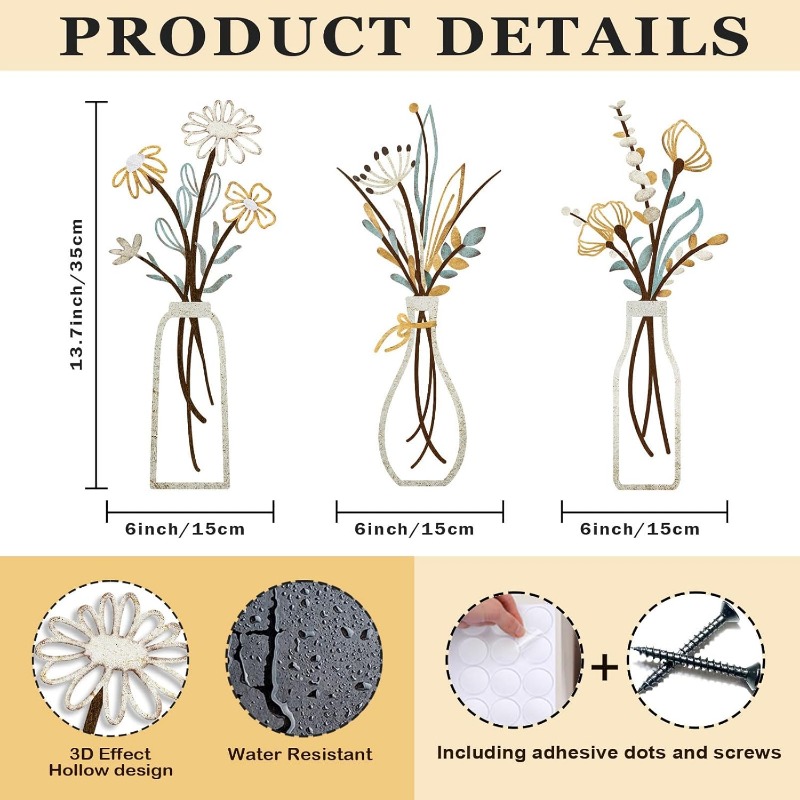 3pcs Metal Flowers Wall Decora - Home Decor Minimalist Style ulasan dan harga