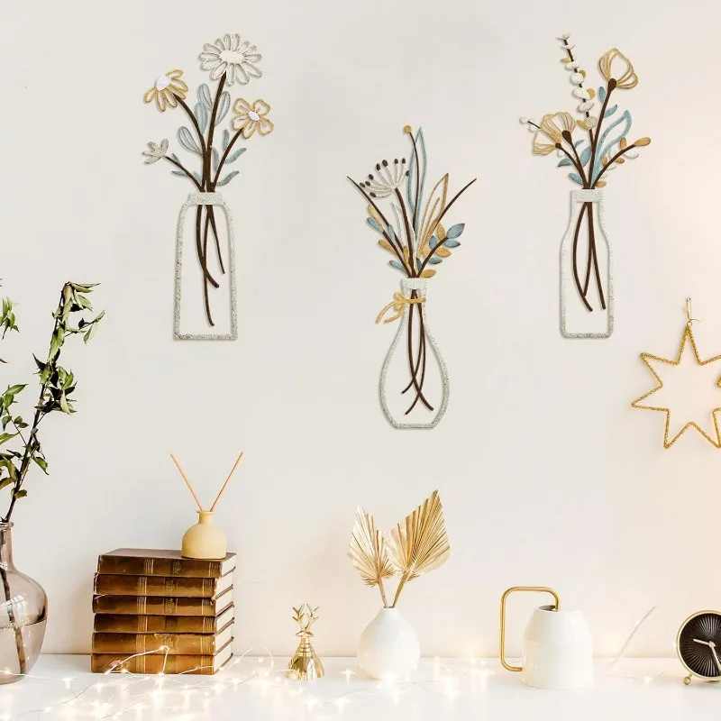 3pcs Metal Flowers Wall Decora - Home Decor Minimalist Style ulasan dan harga