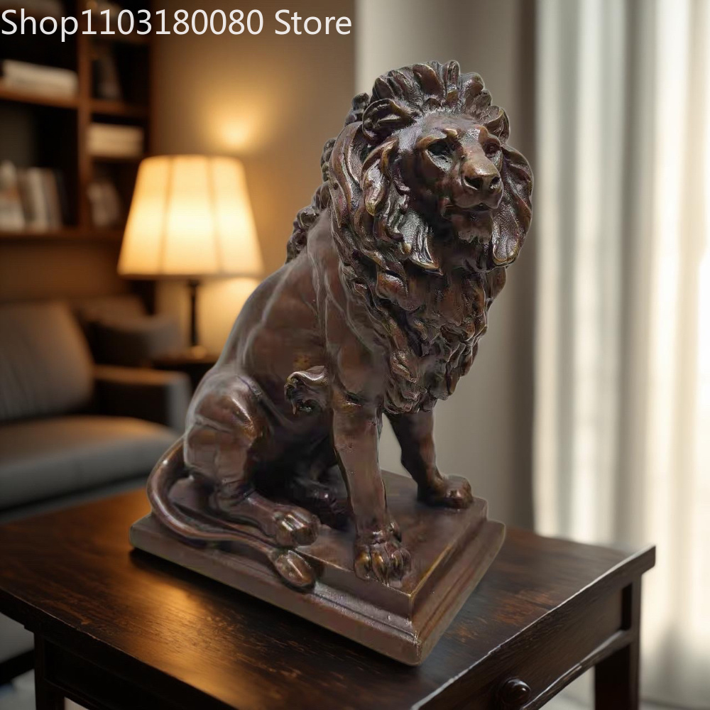 21cm Antique Finish Copper Lio - Home Decor Statue ulasan dan harga