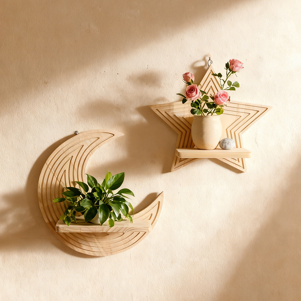 Moon Star Shape Wooden Floatin - Floating Shelves ulasan dan harga