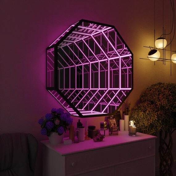 Octagon 3D Infinity Mirror Lig - Home Decor Mirror ulasan dan harga