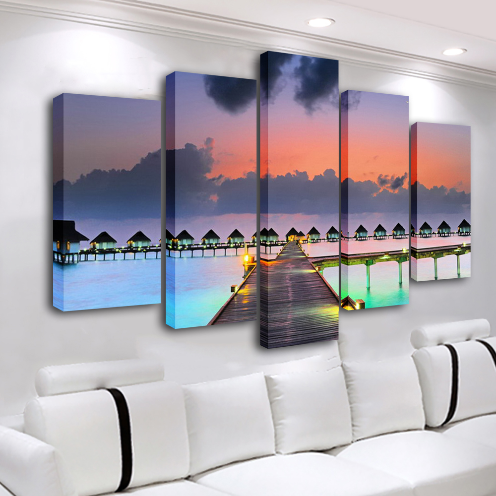Wall Art Sunset Painting 5 Pan - Home Decor Mirror ulasan dan harga