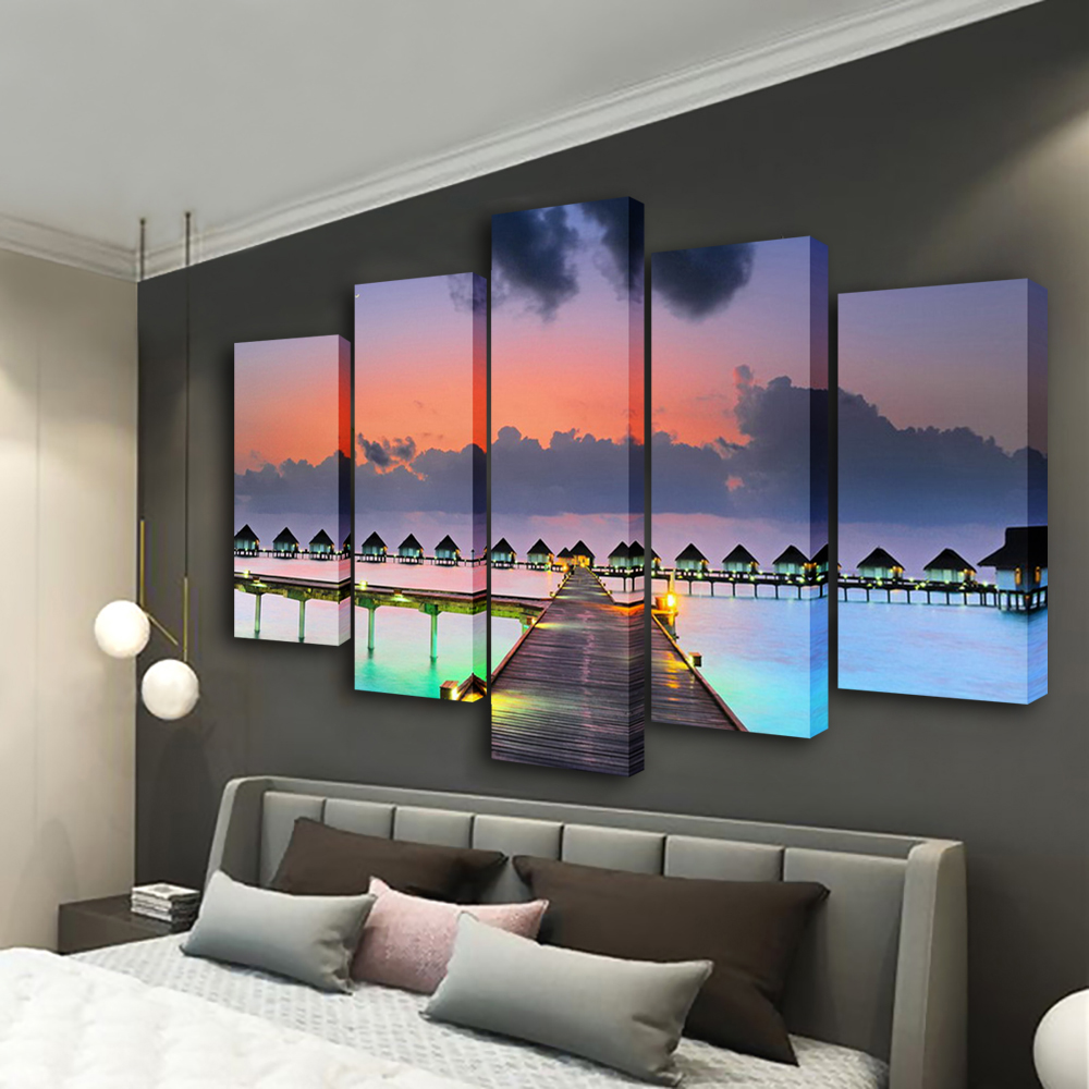 Wall Art Sunset Painting 5 Pan - Home Decor Mirror ulasan dan harga